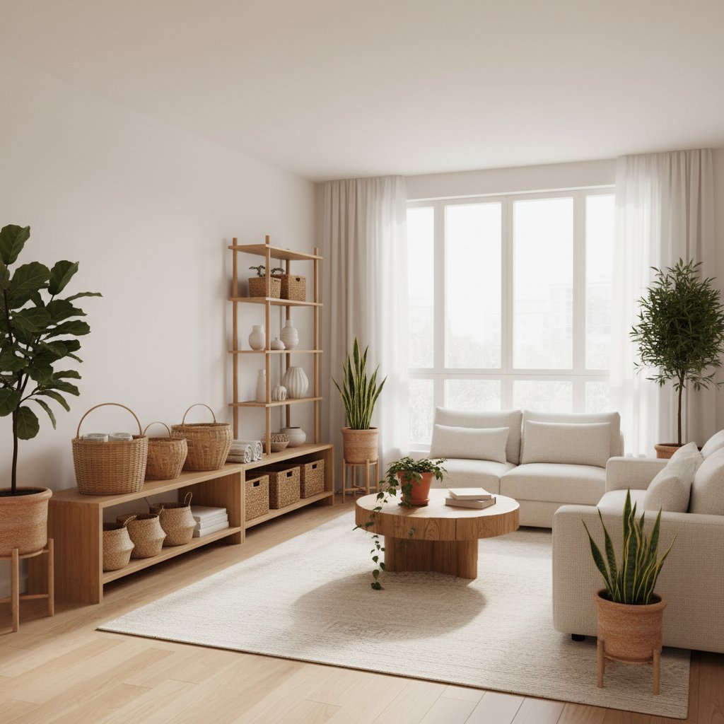 Organized home interior with natural storage solutions and eco-friendly containers in modern İstanbul apartment